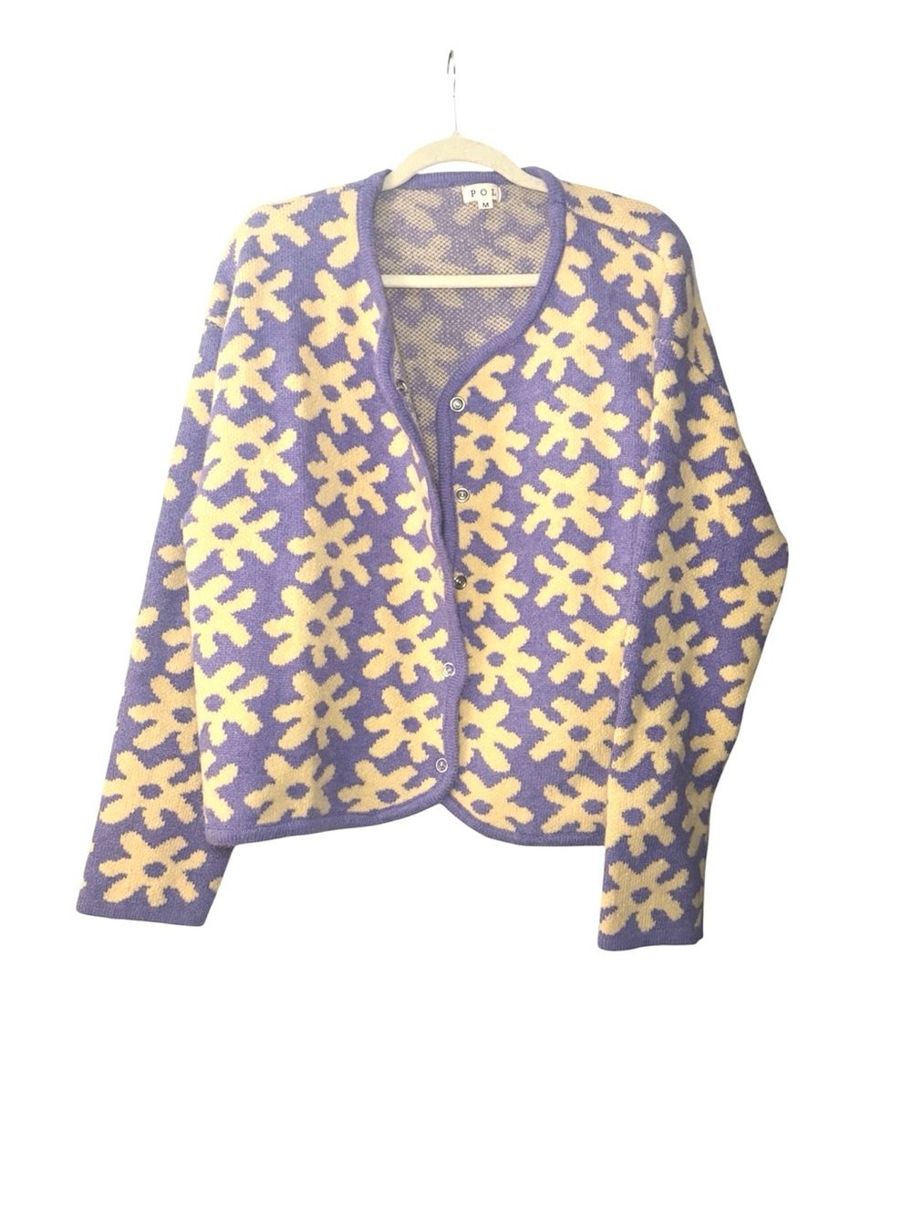 POL Lavender and Cream Floral Knit Cardigan